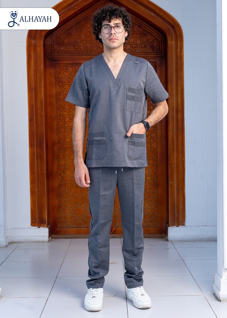 بدلة عمليات الحياة/ l/ نص كم / كتان/ رمادي