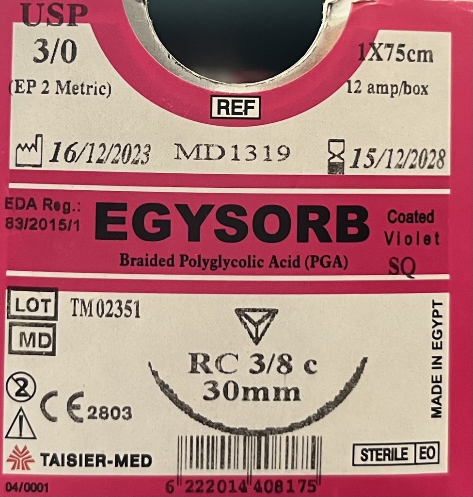 Ficryl 3/0 cutten 0.75cm EGYSORB