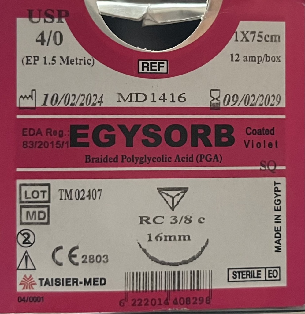 Ficryl 4/0 cutten 0.75cm EGYSORB