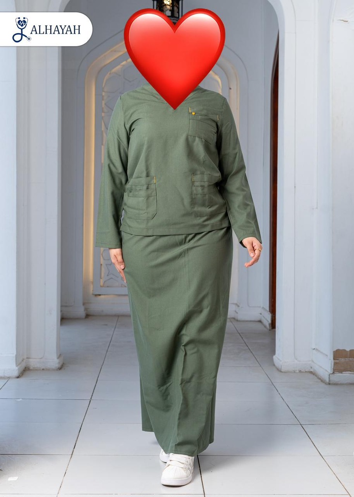 بدلة عمليات الحياة/ 2XL / جيبة / كتان/ زيتوني