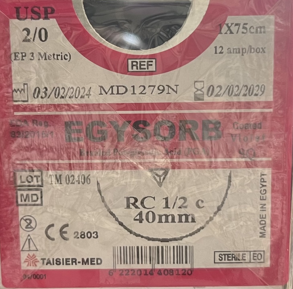 Ficryl 2/0  cutten 0.75cm EGYSORB