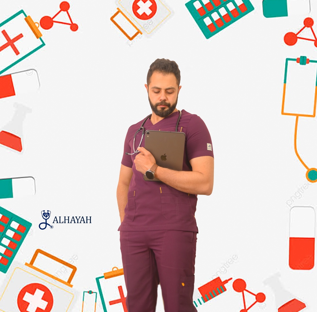 بدلة عمليات الحياه s نص كم/  كتان موف غامق